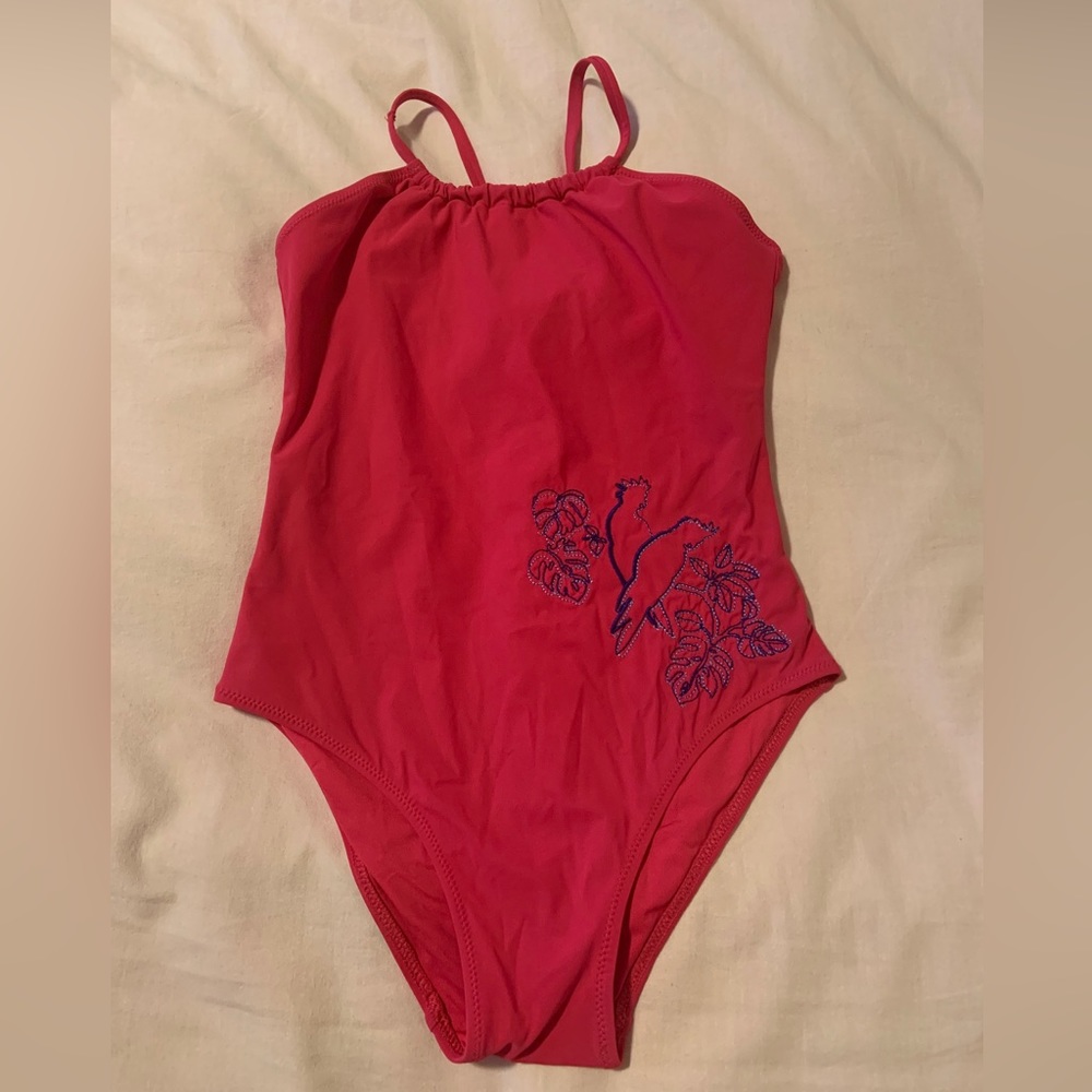 Vilebrequin Girls Pink Parrot Birds One Piece Swimsuit Size 8 ANS Bathing Suit